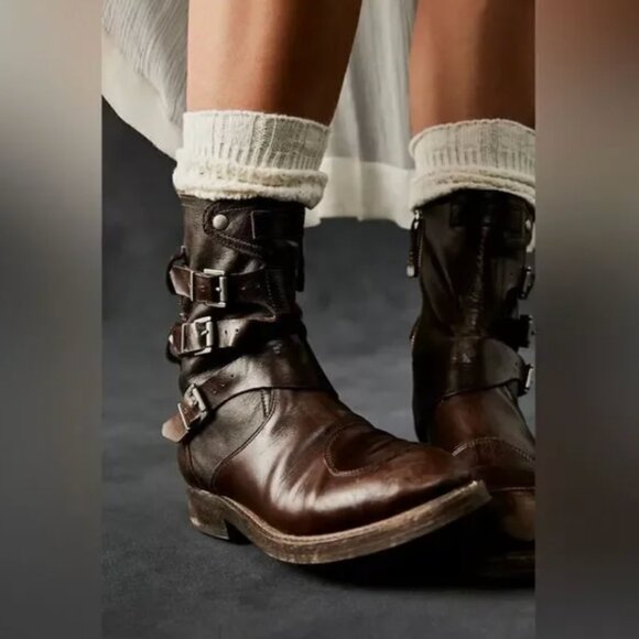 Free People "We The Free" Leather Buckle Boots Chicory Coffee EU 39.5 - US 9.5 - Picture 14 of 14